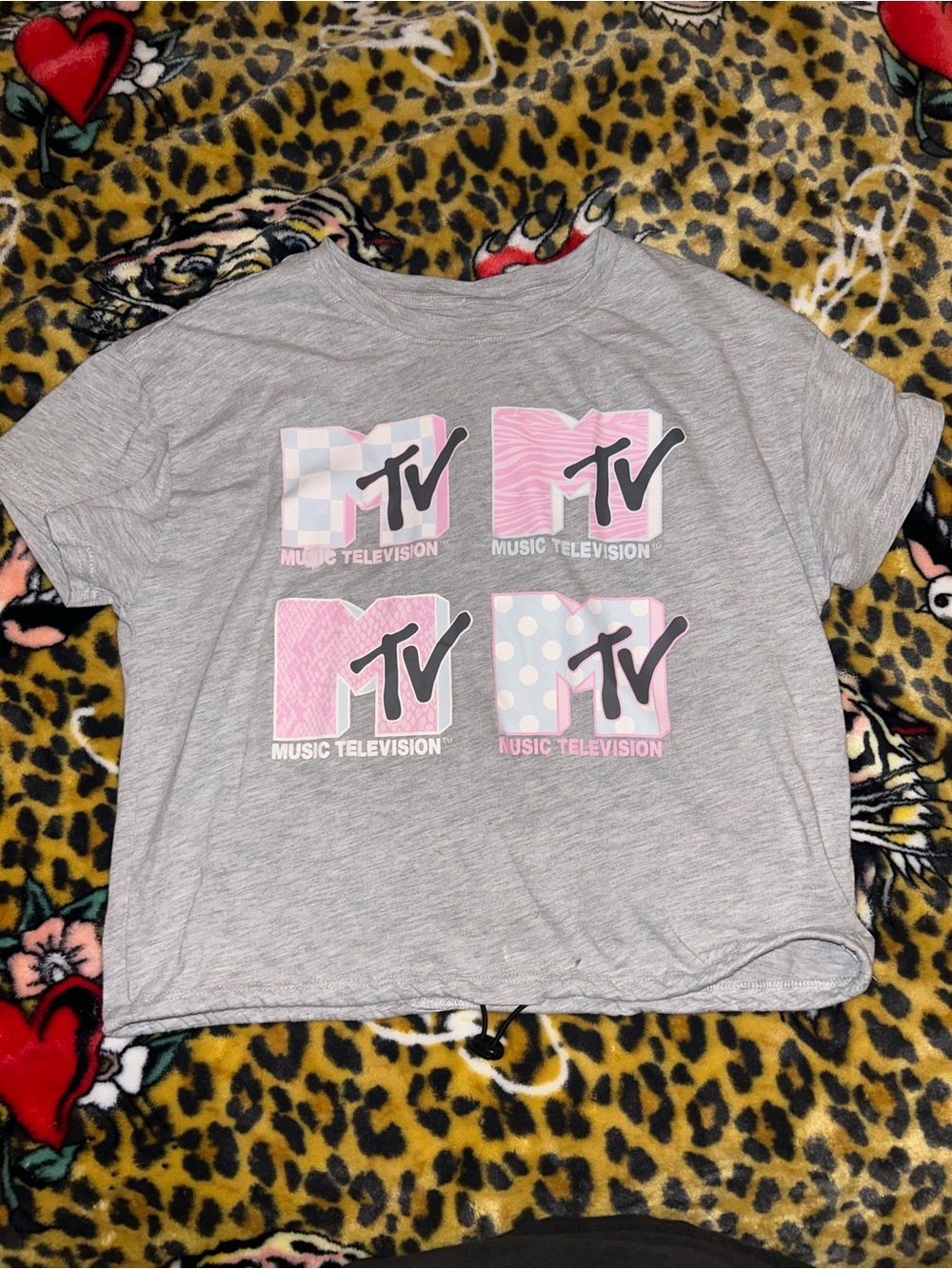 MTV Grey Graphic Tee with Pink Accents